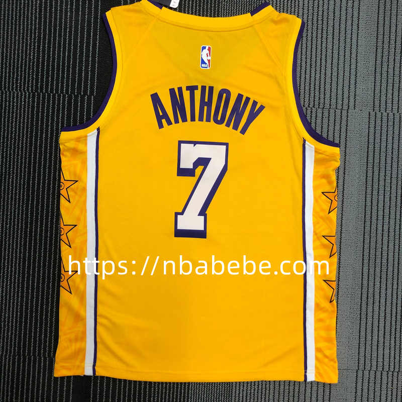 Maillot de Basket NBA Lakers 2022 Anthony 7 jaune col v avec étoile 2