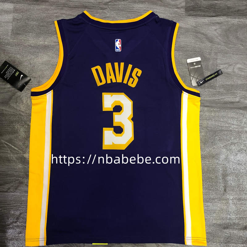Maillot de Basket NBA Lakers 2022 Davis 3 bleu col v 2
