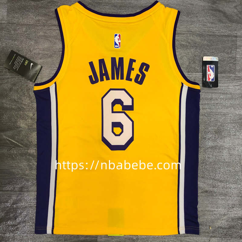 Maillot de Basket NBA Lakers 2022 James 6 jaune col v 2