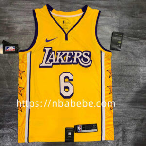 Maillot de Basket NBA Lakers 2022 James 6 jaune col v avec étoile