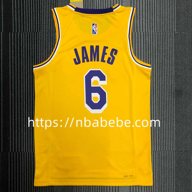 Maillot de Basket NBA Lakers 75e anniversaire James 6 jaune 2