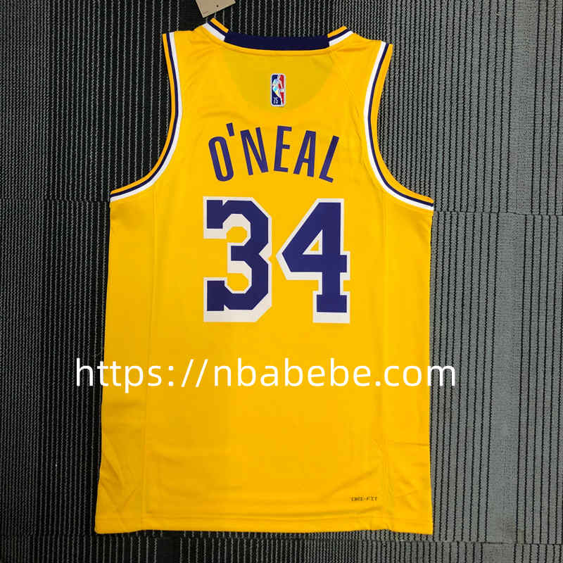 Maillot de Basket NBA Lakers 75e anniversaire O'Neal 34 jaune 2