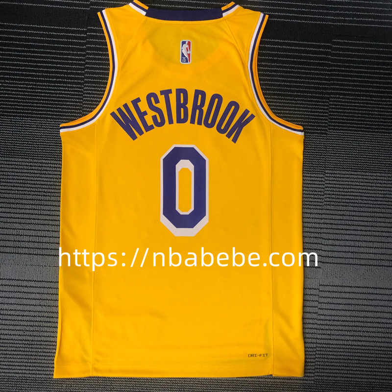 Maillot de Basket NBA Lakers 75e anniversaire Westbrook 0 jaune 2
