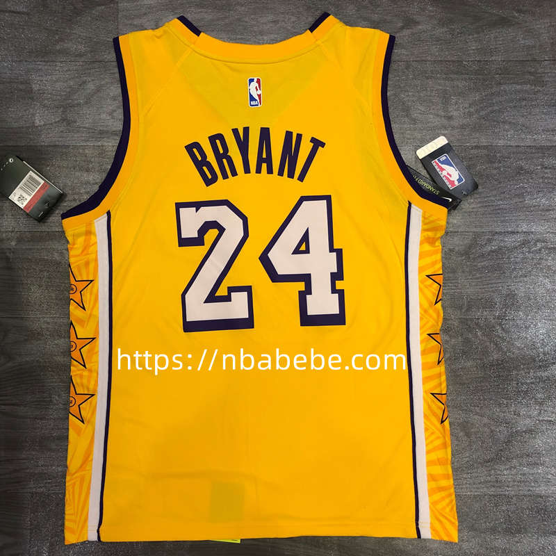 Maillot de Basket NBA Lakers Bryant 24 jaune col v avec étoile 2