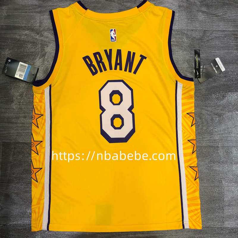 Maillot de Basket NBA Lakers Bryant 8 jaune col v avec étoile 2