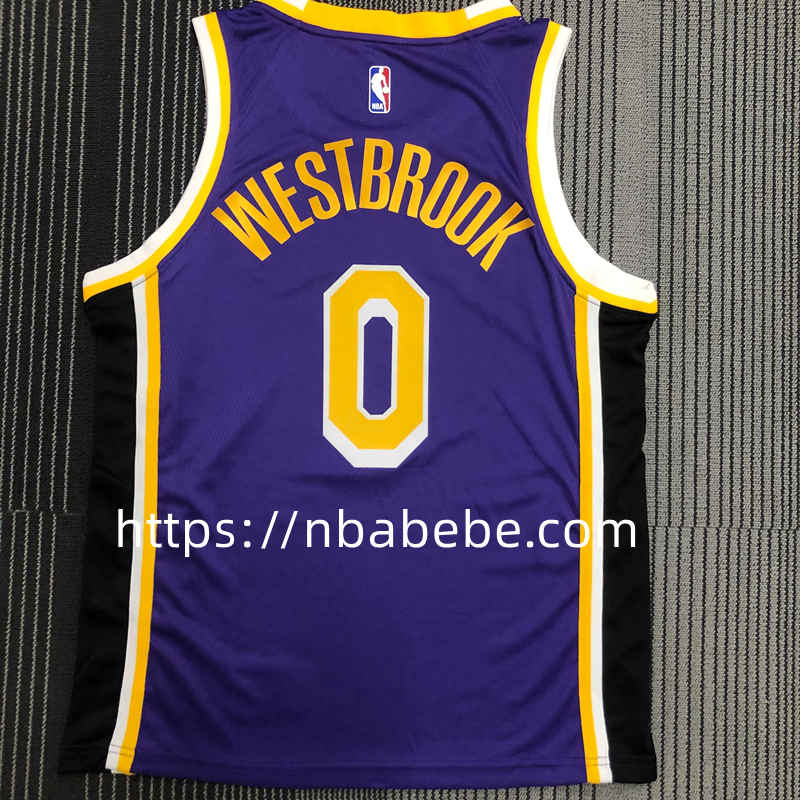 Maillot de Basket NBA Lakers Jordan 2022 Westbrook 0 bleu 2