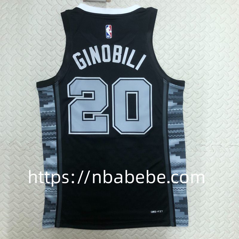 Maillot de Basket NBA Spurs Jordan 2023 Ginobili 20 noir 2