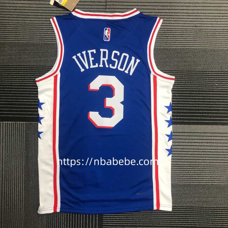 Maillot de Basket NBA 76ers 75e anniversaire Iverson 3 bleu 2