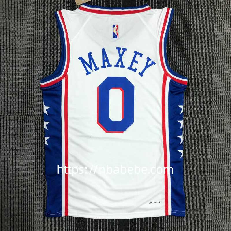 Maillot de Basket NBA 76ers 75e anniversaire Maxey 0 blanc 2