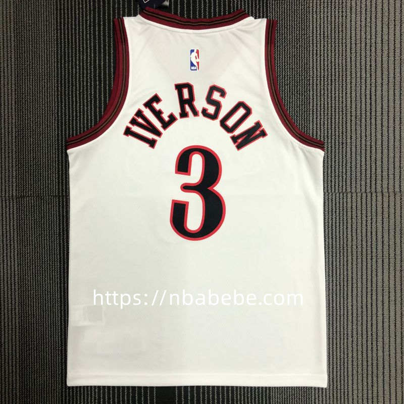 Maillot de Basket NBA 76ers Iverson 3 blanc vintage avec étoile 2