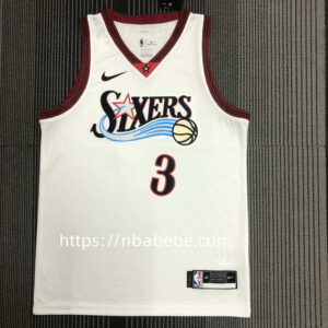 Maillot de Basket NBA 76ers Iverson 3 blanc vintage avec étoile
