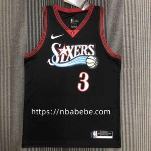 Maillot de Basket NBA 76ers Iverson 3 noir vintage avec étoile