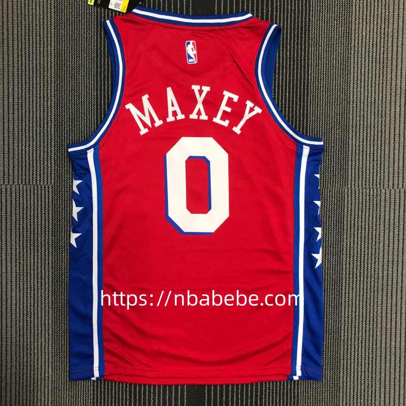 Maillot de Basket NBA 76ers Maxey 0 rouge Jordan 2