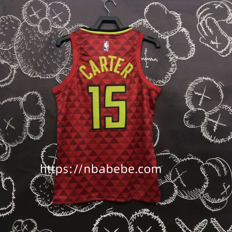 Maillot de Basket NBA Hawks Carter 15 à carreaux rouge 2