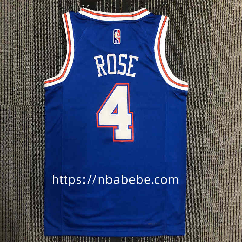 Maillot de Basket NBA Knicks Jordan 75e anniversaire Rose 4 bleu 2