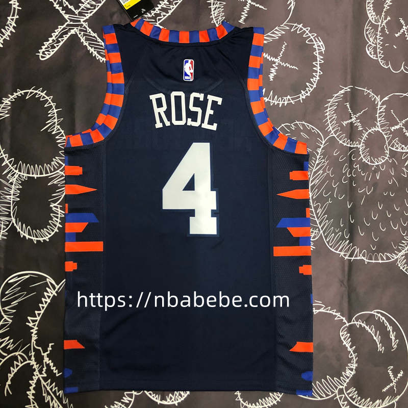 Maillot de Basket NBA Knicks Rose 4 noir avec rayure 2