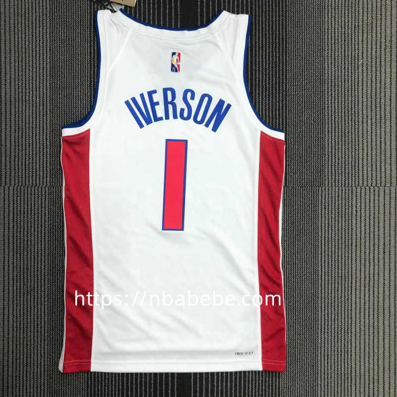 Maillot de Basket NBA Pistons 75e anniversaire Iverson 1 blanc 2