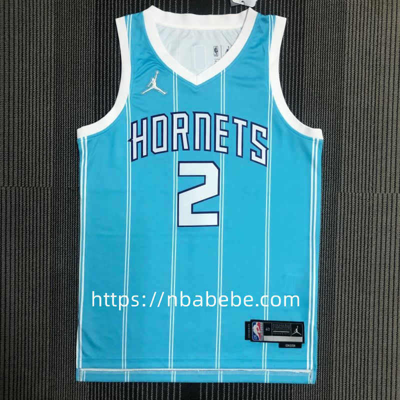 Maillot de Basket NBA Hornets Jordan 75e anniversaire Ball 2 bleu