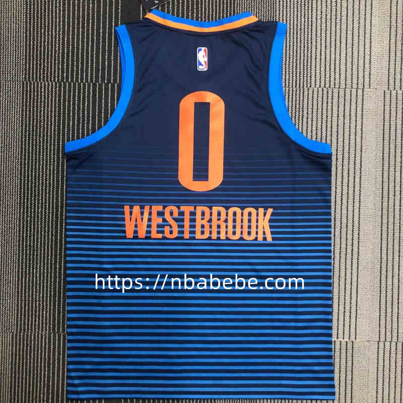 Maillot de Basket Thunder Westbrook 0 avec rayure bleu 2