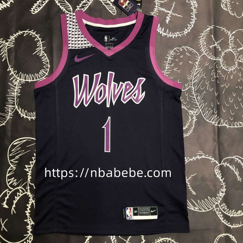Maillot de Basket Timberwolves Edwards 1 Violet noir