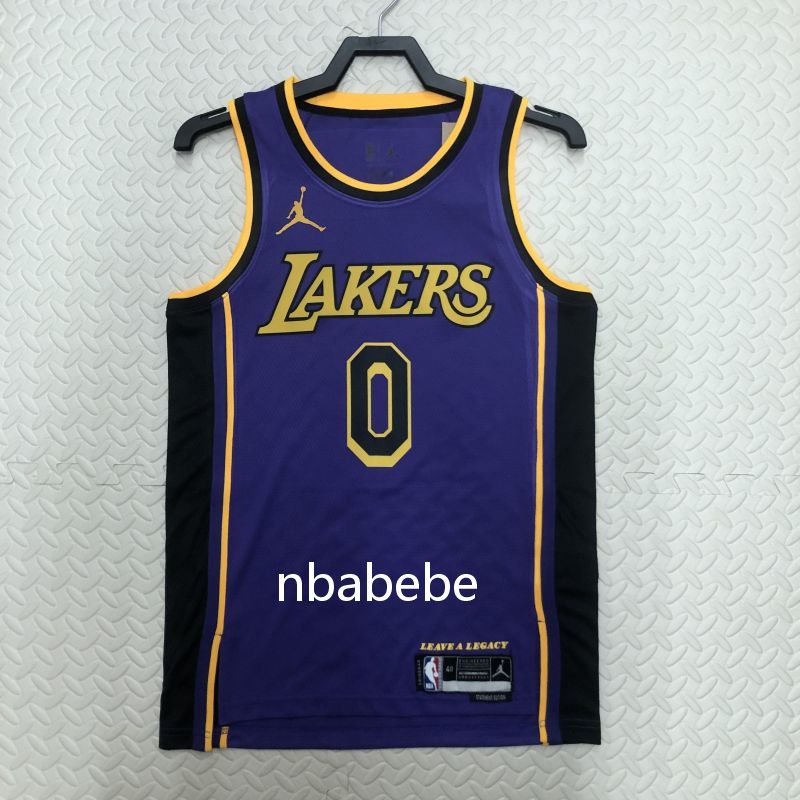 Maillot de Basket NBA Lakers Jordan 2023 Westbrook 0 Violet