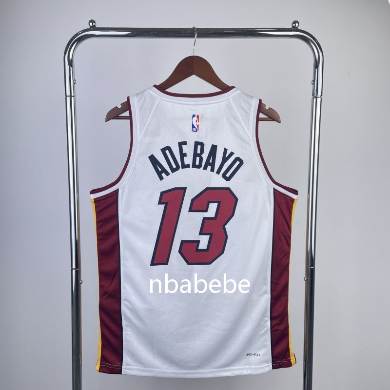 Maillot de Basket NBA Heat 2023 Adebayo 13 blanc col v 2