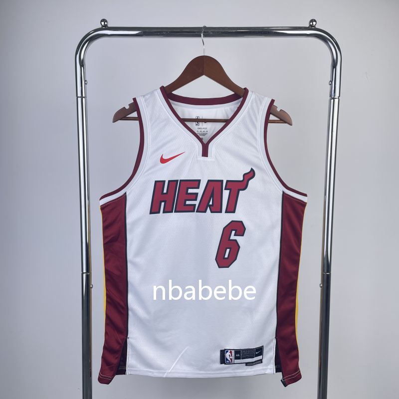 Maillot de Basket NBA Heat 2023 James 6 blanc col v
