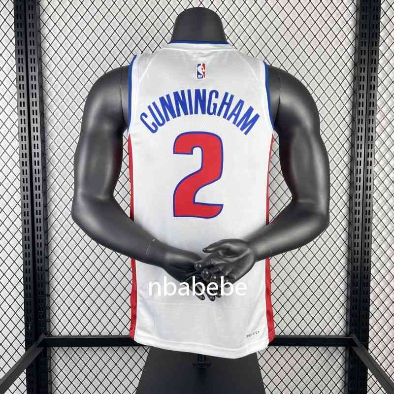 Maillot de Basket NBA Pistons 2023 Cunningham 2 blanc 2