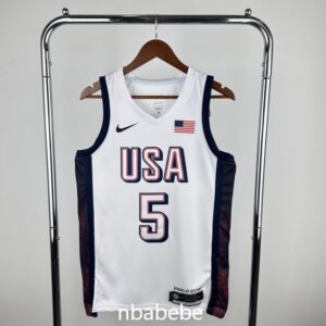 Maillot de Basket USA JO 2024 Edwards 5 blanc