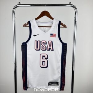 Maillot de Basket USA JO 2024 James 6 blanc