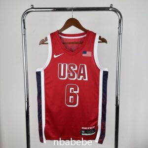 Maillot de Basket USA JO 2024 James 6 rouge