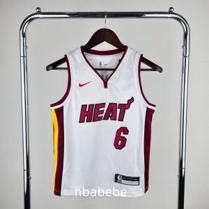 Maillot de Basket NBA Miami Heat Enfant 2023 James 6 blanc col v
