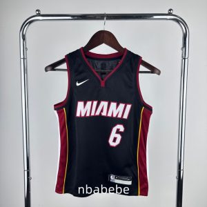 Maillot de Basket NBA Miami Heat Enfant 2023 James 6 noir col v