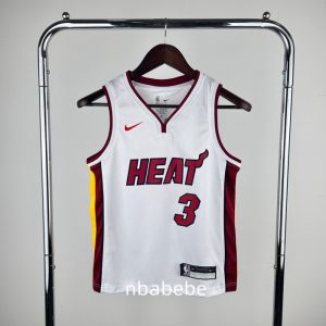 Maillot de Basket NBA Miami Heat Enfant 2023 Wade 3 blanc col v