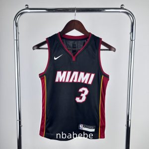 Maillot de Basket NBA Miami Heat Enfant 2023 Wade 3 noir col v