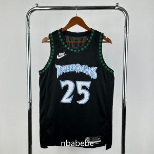 Maillot de Basket NBA Minnesota Timberwolves 2026 Rose 25 noir Rétro